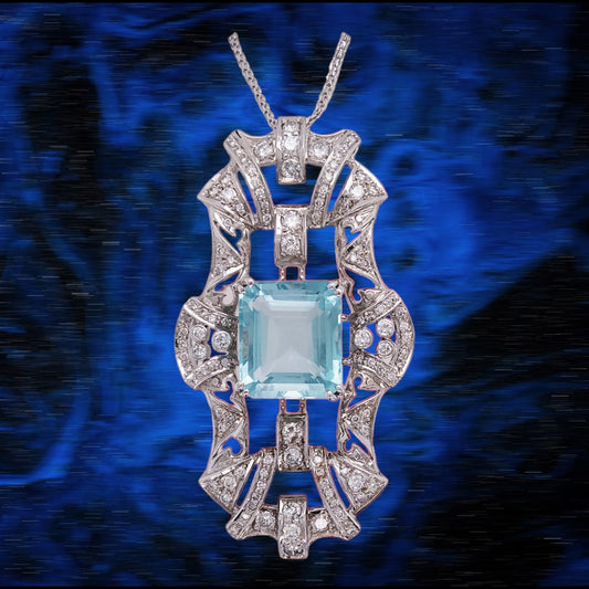 Art Deco Platinum, Aquamarine & Diamond Pendant