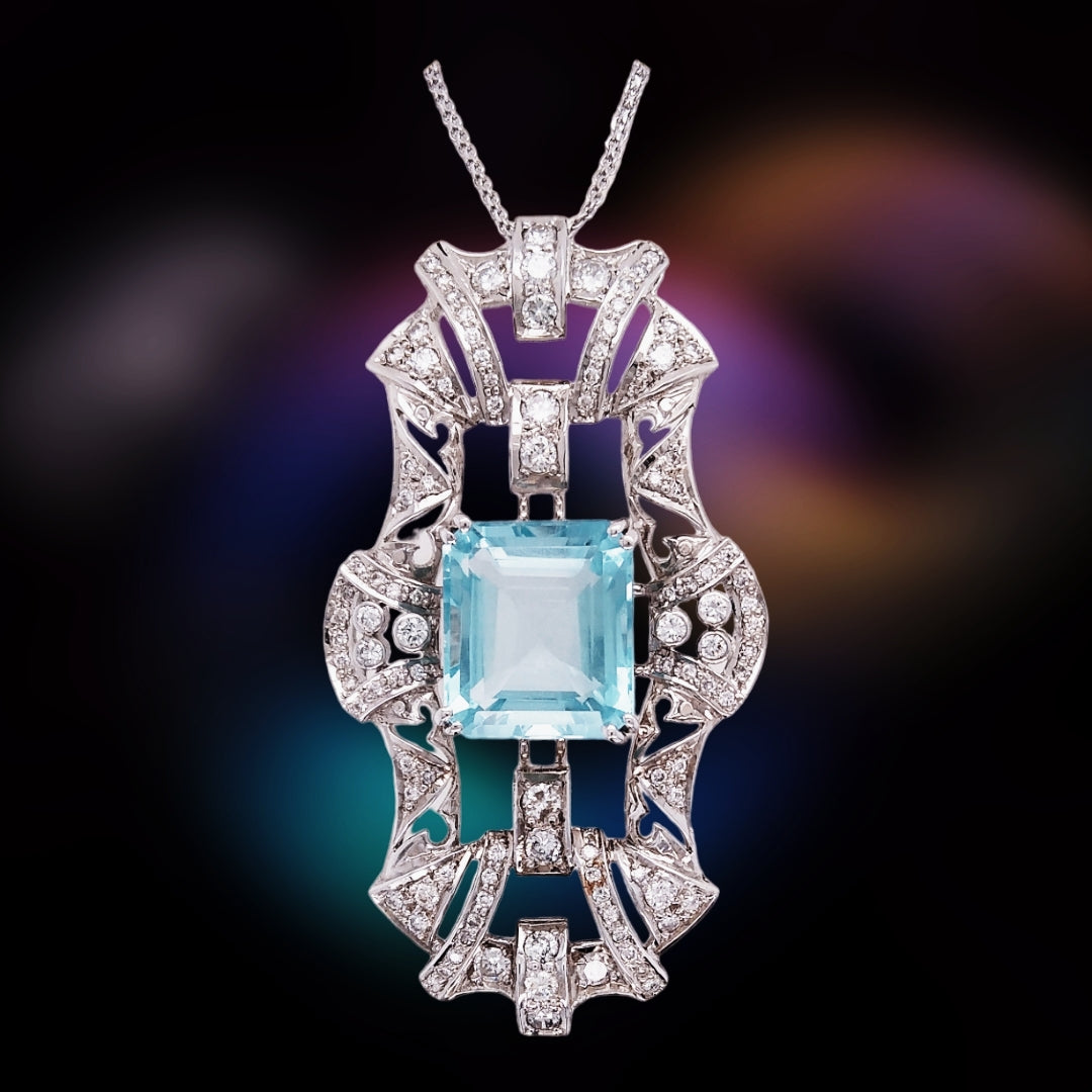 Art Deco Platinum, Aquamarine & Diamond Pendant