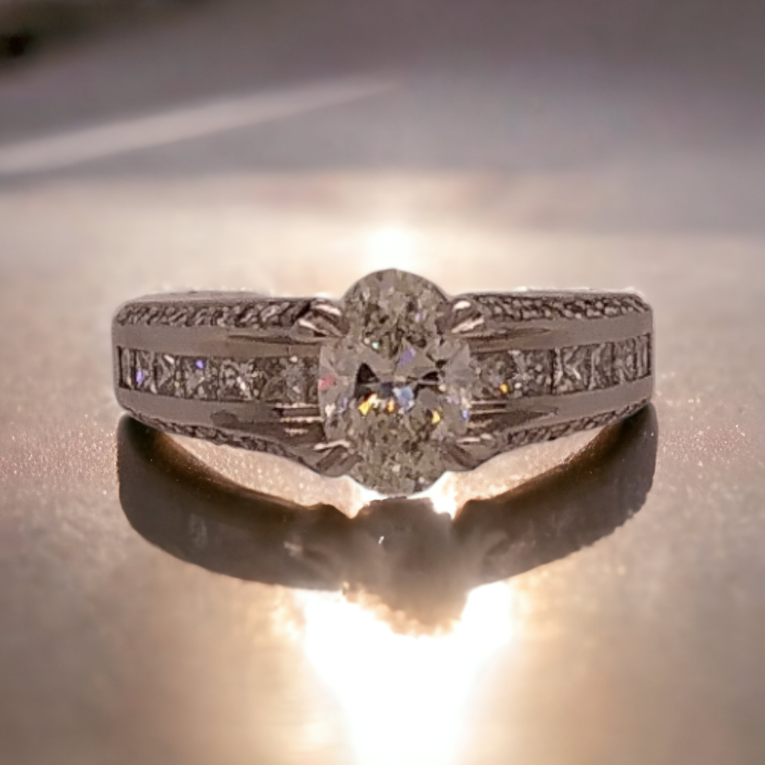 Platinum Ring set with Oval Cut Diamonds by Verragio, New York