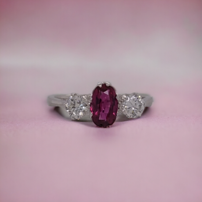 Stunning 18ct White Gold, 3-Stone Ruby & Diamond Ring