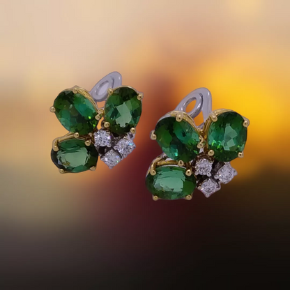 Vintage Green Tourmaline & Brilliant Diamond Clip to Post Earrings