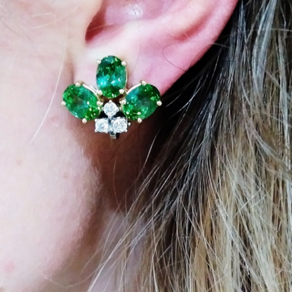 Vintage Green Tourmaline & Brilliant Diamond Clip to Post Earrings