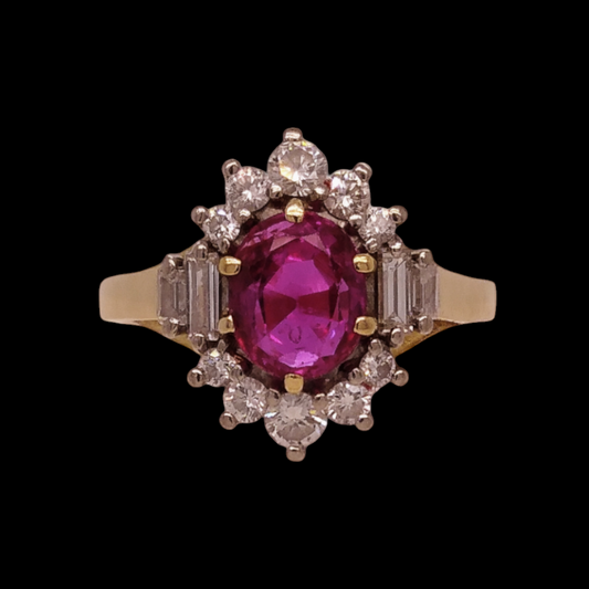 Vintage Two-Tone Gold, Burma Ruby & Diamond Ring